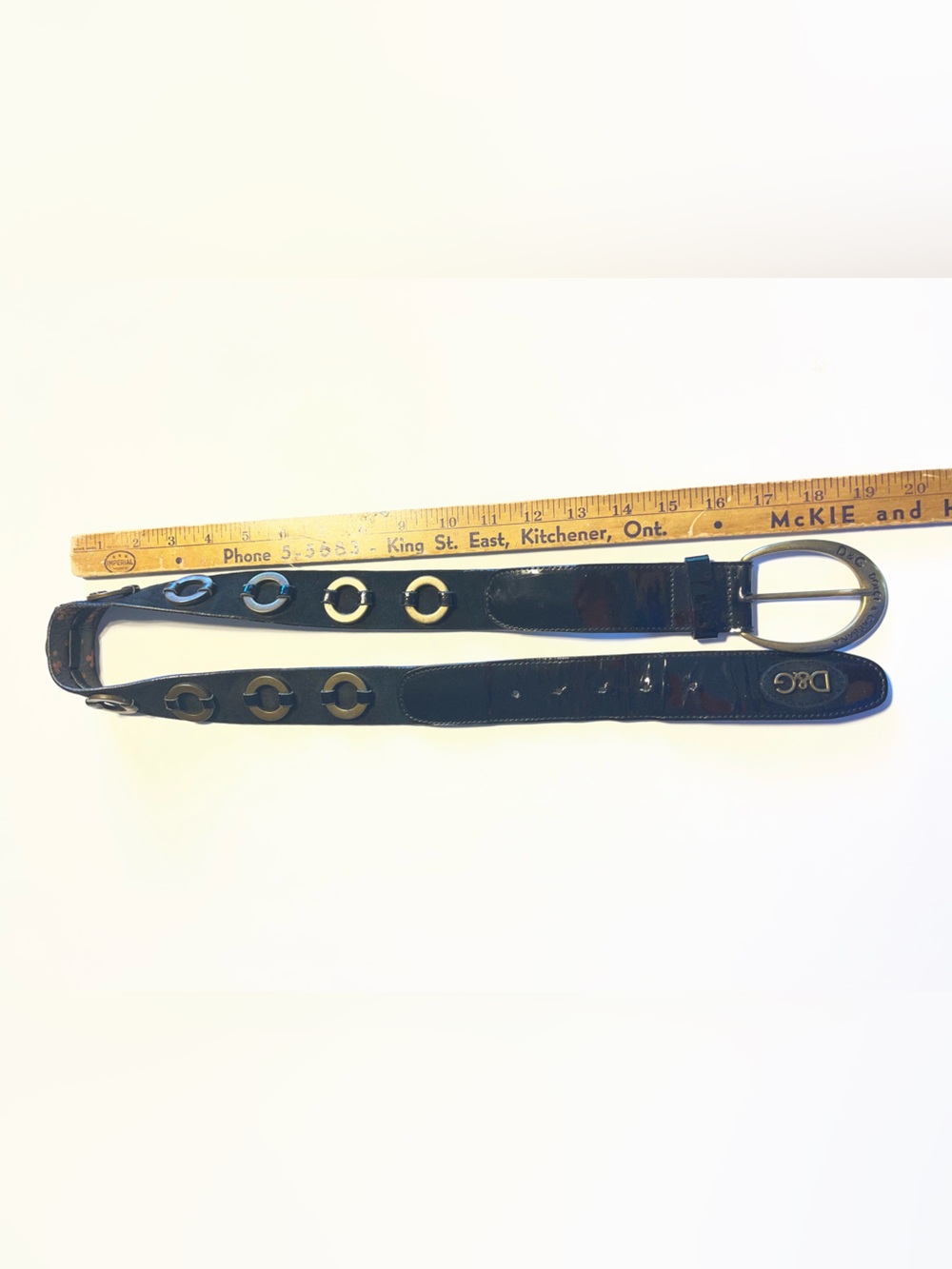 Dolce & Gabbana Black Patent Leather Belt with Brass D&G Buckle and Brass Buckle - Picture 9 of 9
